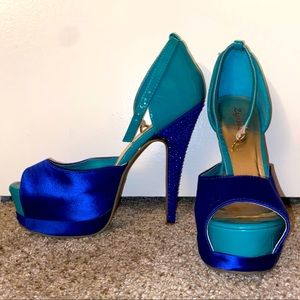 Blue Peep Toe, sequin heeled shoes